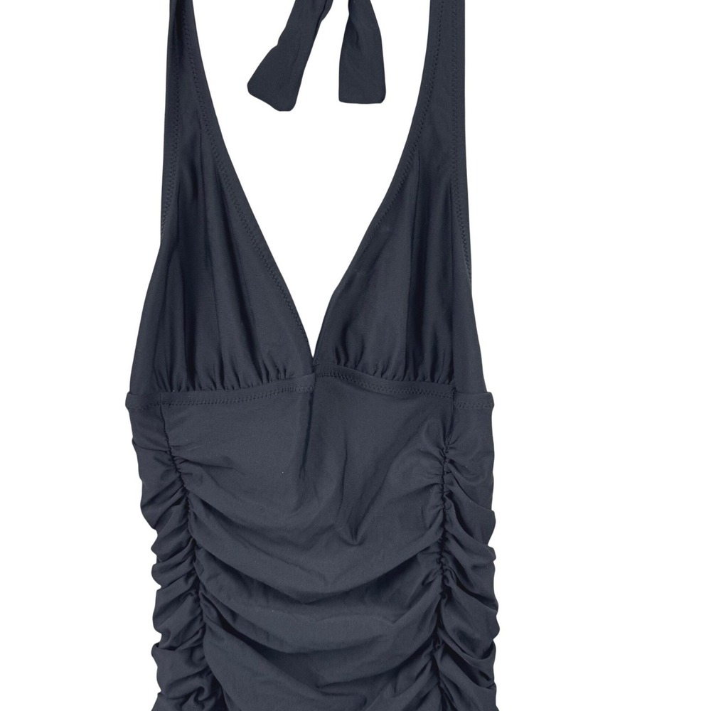 J.Crew One Piece Swimsuit Womens 4 Black Ruched Halter V-Neck Classic Swimwear‎ - Picture 4 of 10